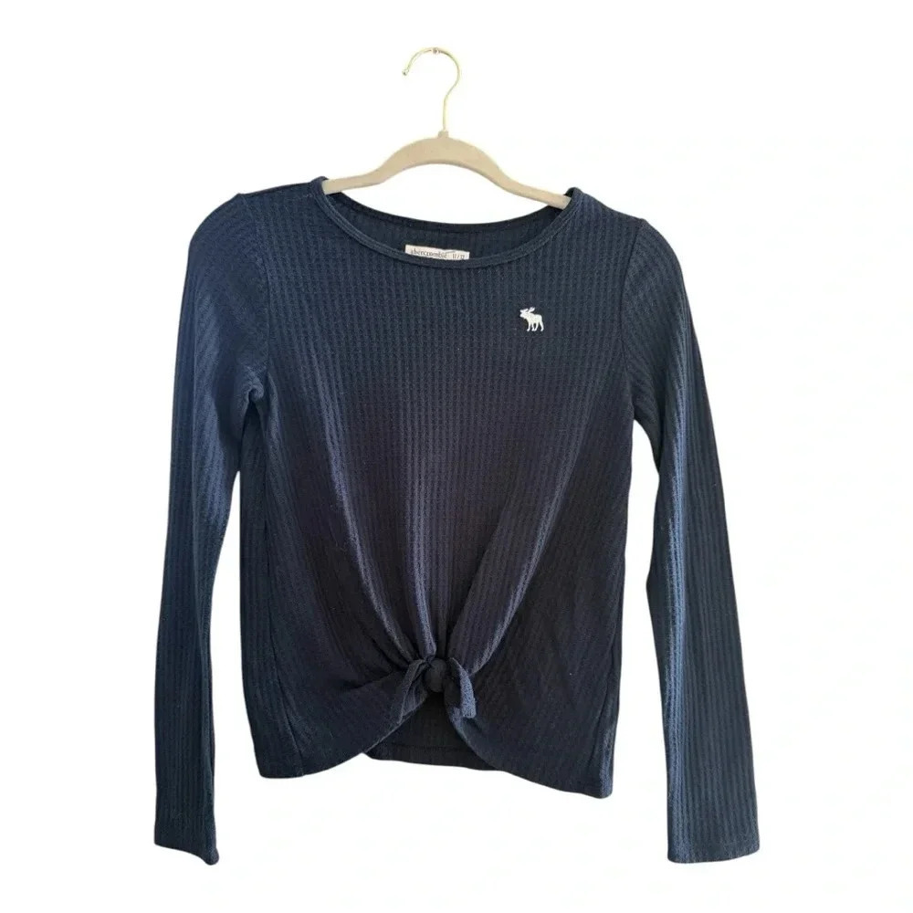 Abercrombie Kids Little Girl Navy Blue Thermal Tie Front Long Sleeve Moose Logo